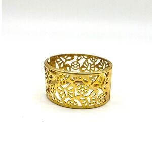 Gold Tone Floral Butterfly Cuff Wide‎ Hinged Bangle Bracelet Statement Jewelry